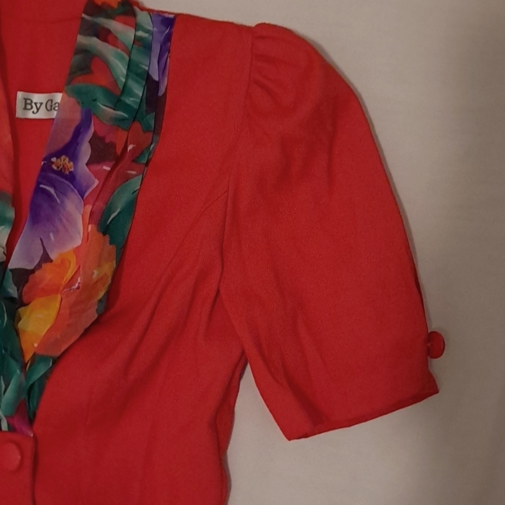 80's 90's Tropical Hibiscus Floral Vintage Skirt Suit Set Cosplay Cruise - Picture 4 of 11